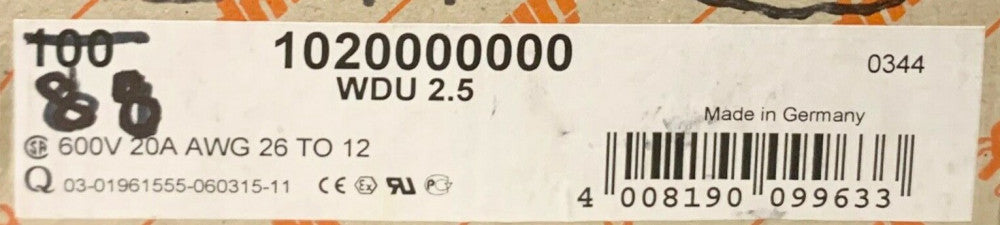 Box of 88 WEIDMULLER WDU 2.5 TAN Terminal Block 1020000000 2.5 mm 600 VAC 20 AMP