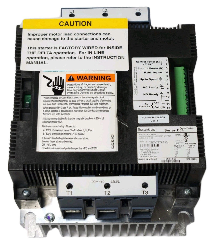 SIEMENS THYSSENKRUPP 72DV787AF10 AC Semiconductor Elevator Motor Starter 575 VAC