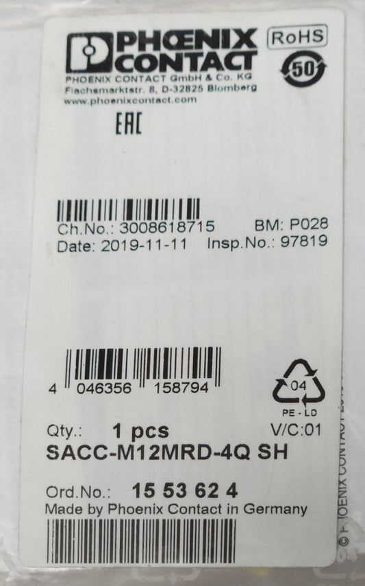 PHOENIX CONTACT SACC M12MRD 4Q SH Shielded Cable Connector Data Ethernet Connect