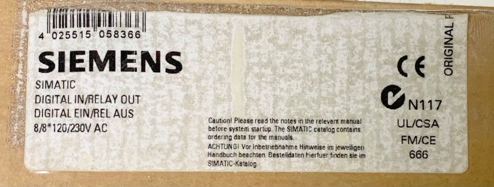 SIEMENS 6E37 133 0HH01 OXB0 ET 200B 8DI 8R0 AC DIGITAL IN Relay EI200B 