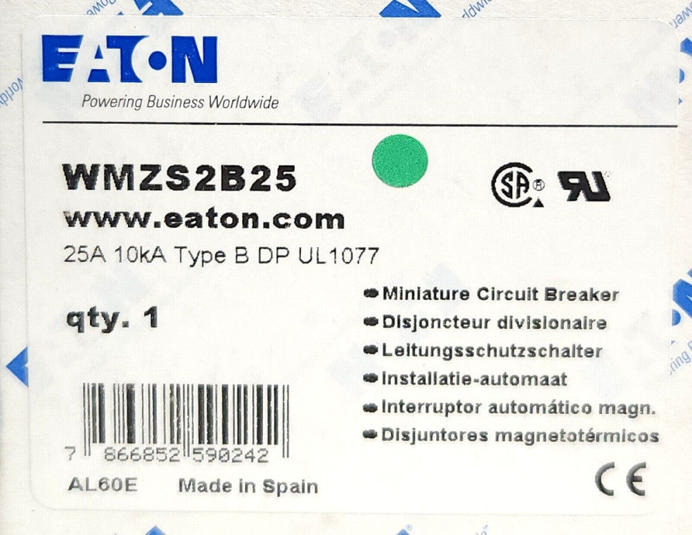EATON WMZS2B25 2 Pole 25 AMP 277/480 VAC Miniature Circuit Breaker