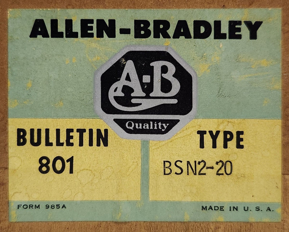 ALLEN BRADLEY 801 BSN2 20 Bulletin 801 600 VAC VDC Limit Switch 801 BSN2-20