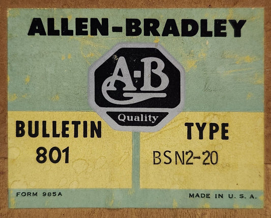 ALLEN BRADLEY 801 BSN2 20 Bulletin 801 600 VAC VDC Limit Switch 801 BSN2-20