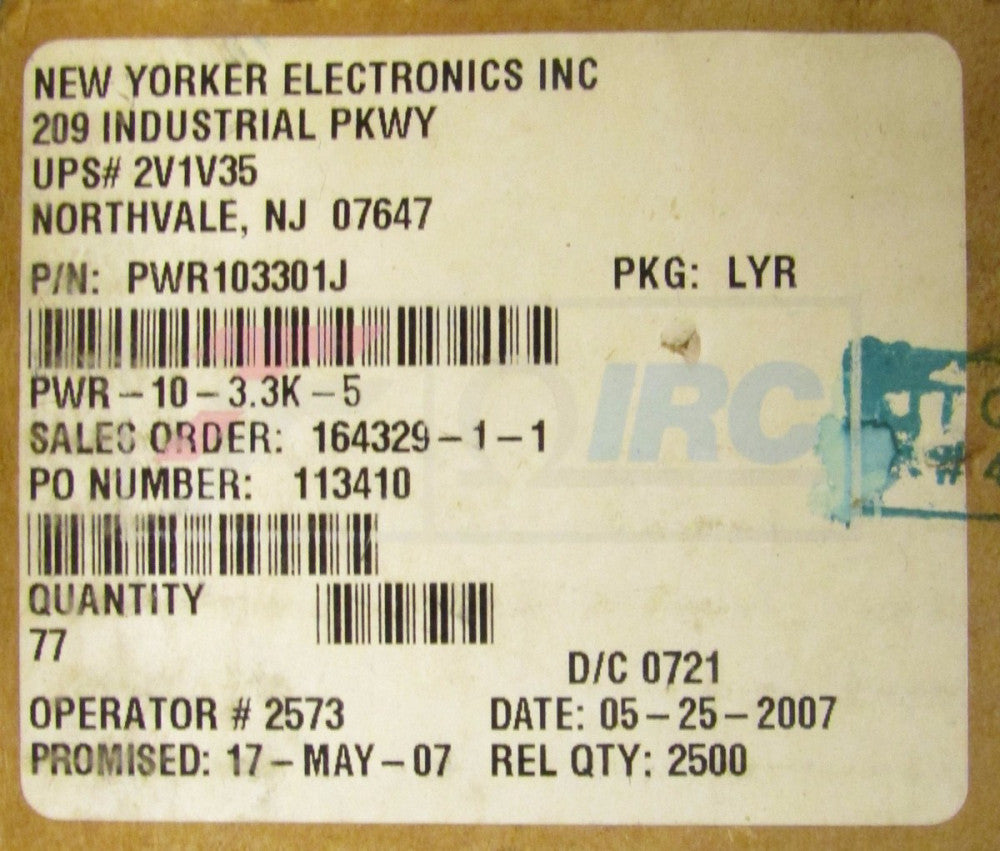 IRC Ceramic Resistor PWR10 3301J PWR-10-3.3K-5