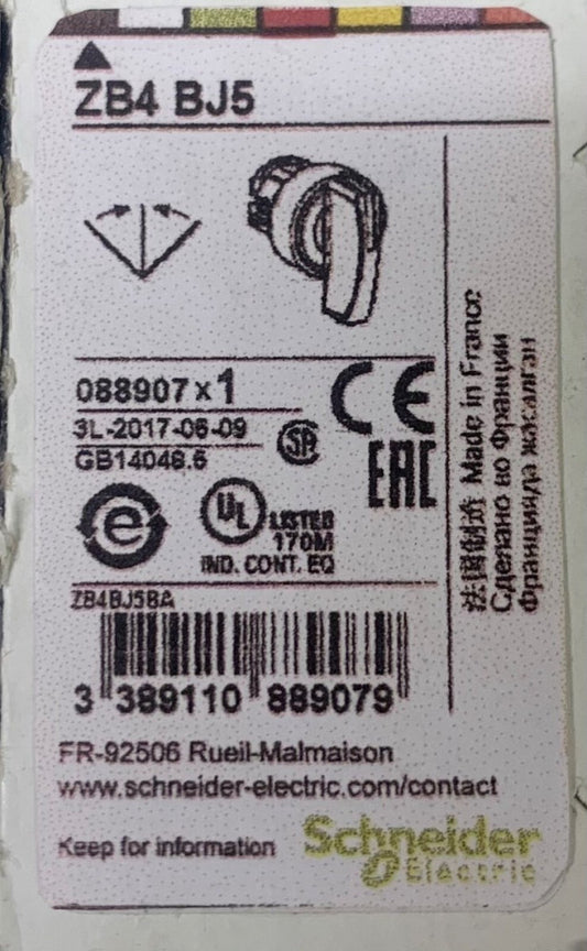 SCHNEIDER ELETRICAL ZB4 BJ5 3 Position Momentary Selector Switch Spring Return