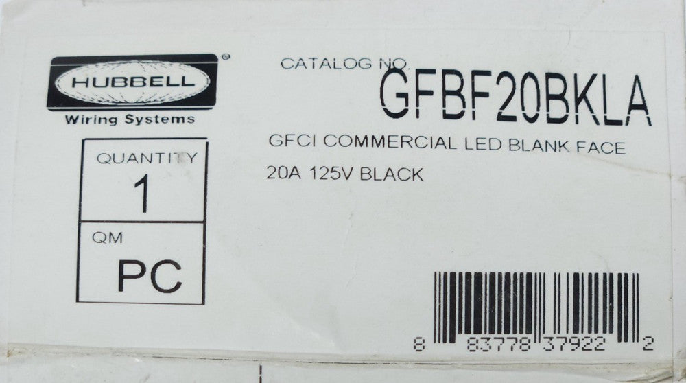 HUBBELL GFBF20BLKA 20 AMP 125 VAC GFCI Commercial LED BLANK Face Black NO COVER