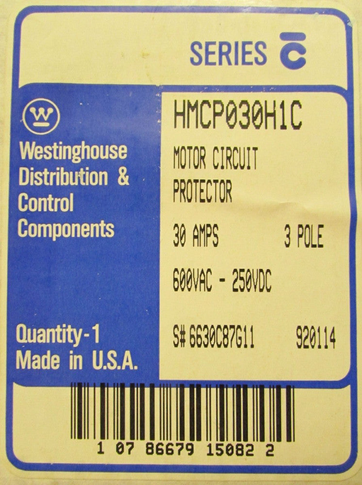 WESTINGHOUSE HMCP Motor Circuit Protector 30 AMPS 3 POLE HMCP0301HC