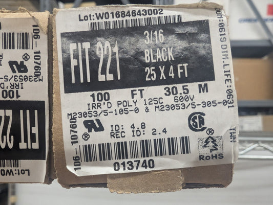 New, Alpha Wire, F2213/16 BK103, HEATSHRINK 3/16" X 4' BLACK- 25x4' (100' total)