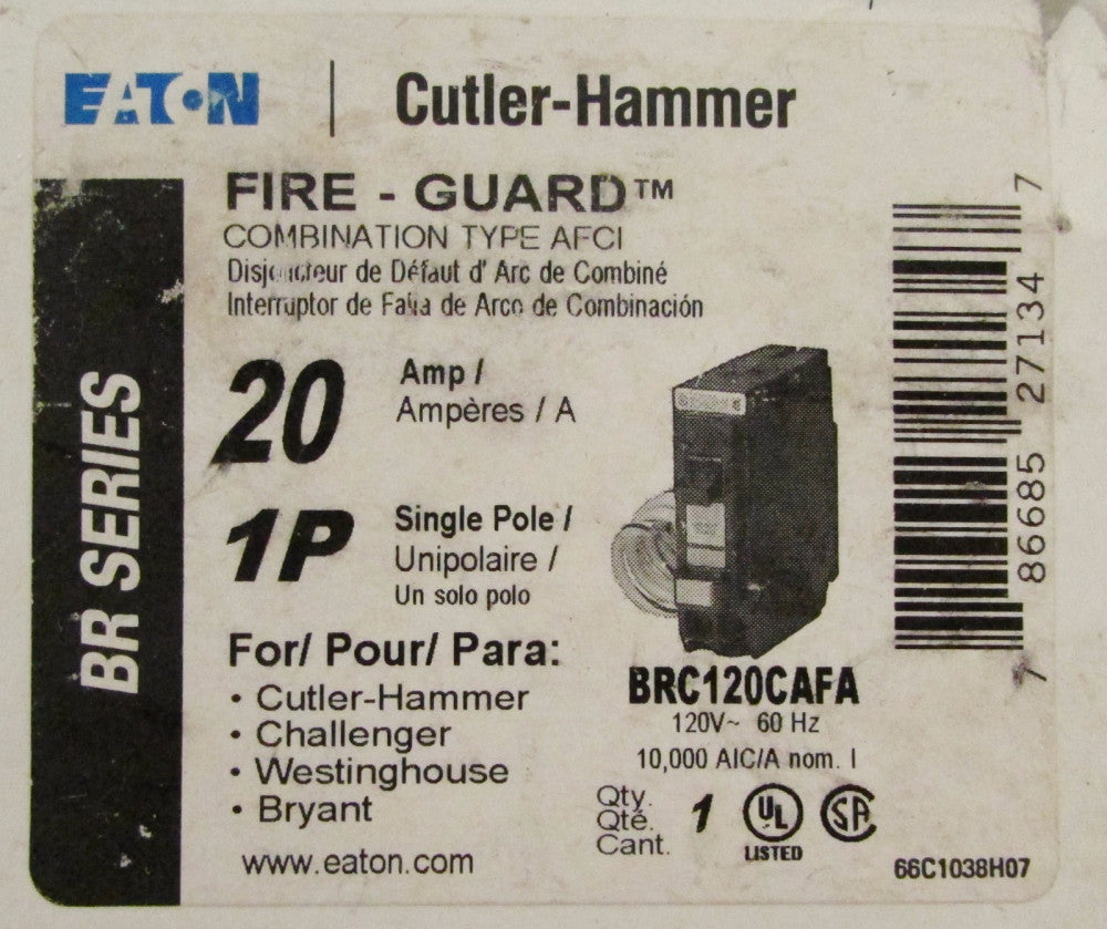 EATON CUTLER HAMMER BRC120CAFA Single Pole Type BR Fire Guard AFCI Breaker