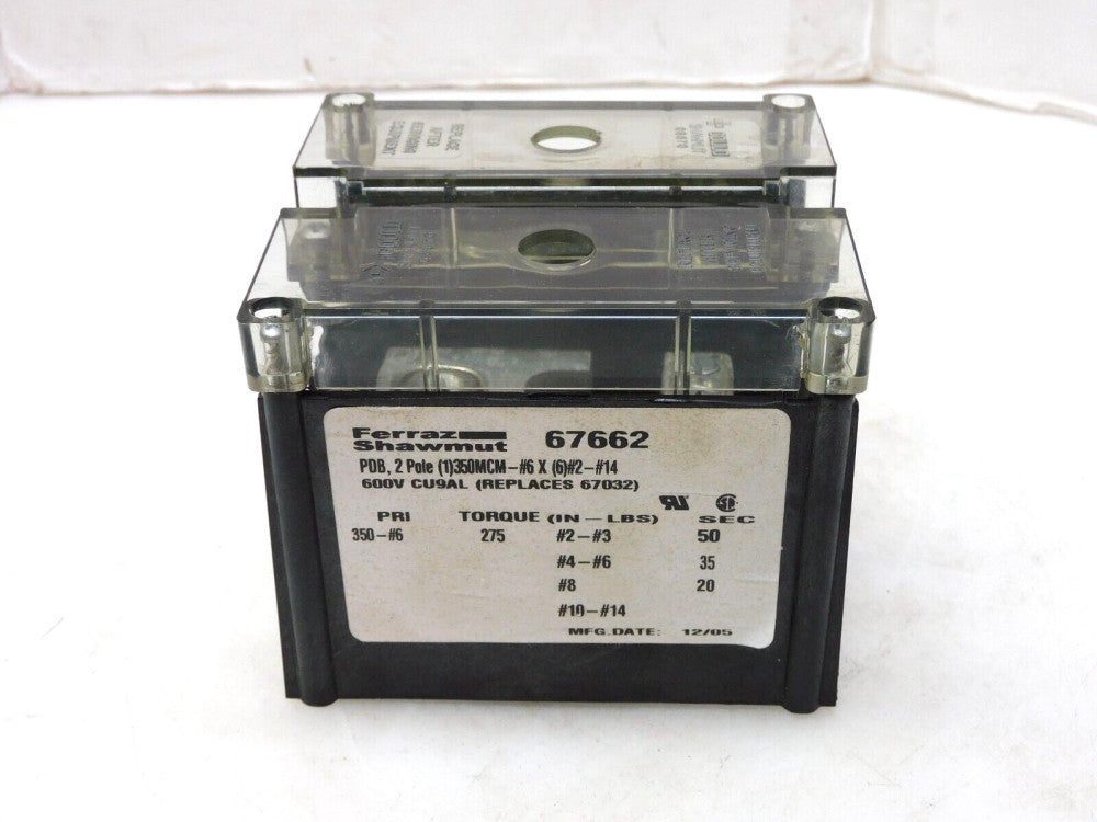 FERRAZ SHAWMUT GOULD 67662 POWER DISTRIBUTION BLOCK 2 POLE 600V