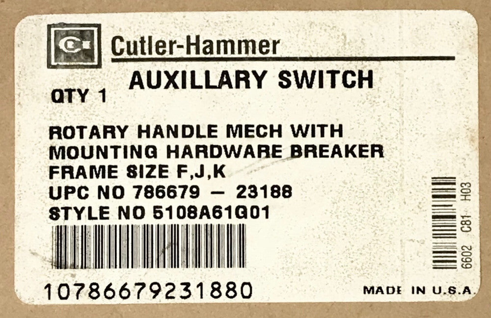EATON CUTLER HAMMER F J K Frame Auxiliary Switch Rotary Handle Mech  5108A61G01