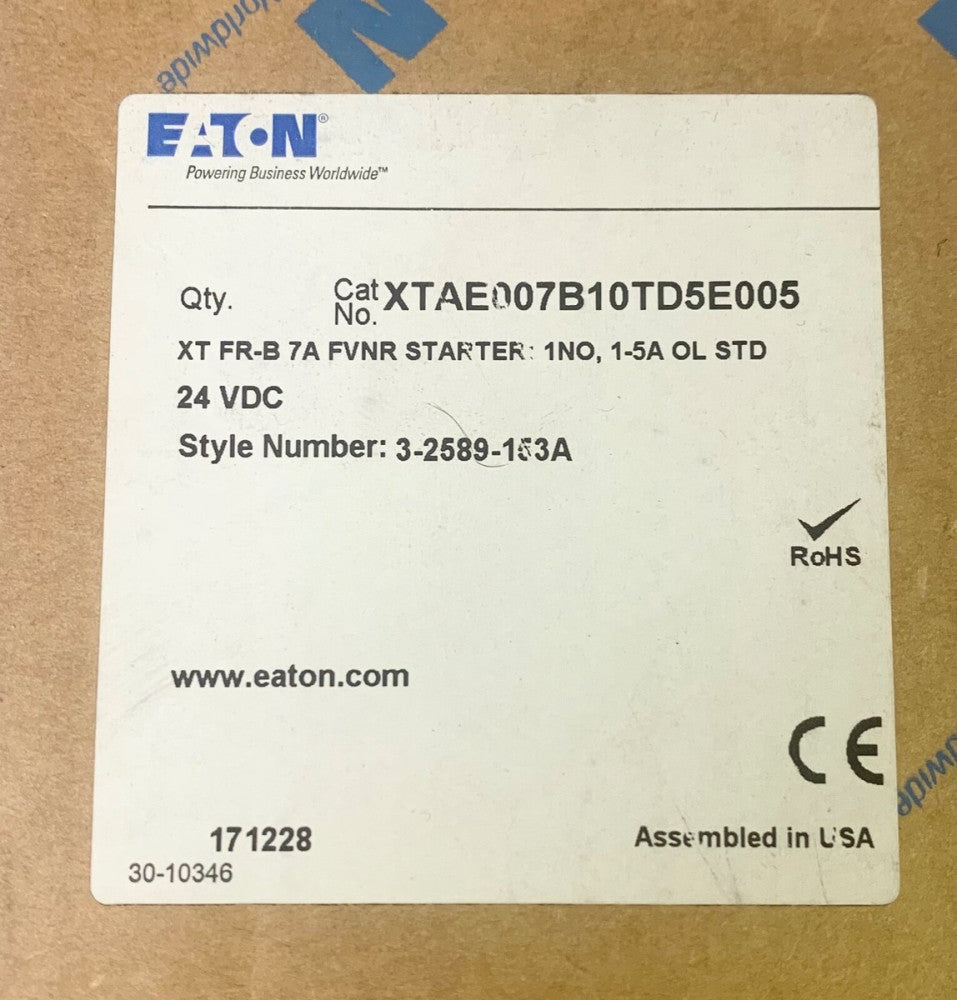 EATON XTAE007B10TD5E005 XT FR-B 7 AMP 24 VAC FVNK Starter 1-5 AMP Overload 