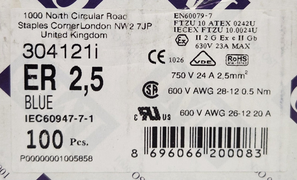 BOX OF 75 IMO ER 2.5 BLUE 304121I Terminal Block 600 VAC 20 AMP