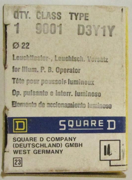 SQUARE D 9001 D3Y1Y Illum. Yellow/Amber PushButton Operator 