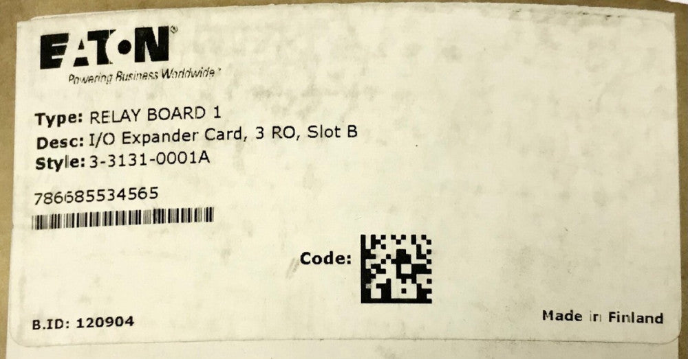EATON 3 3131 0001A RELAY BOARD 1 I/O Expander Card 3 RO Slot B 786685534565