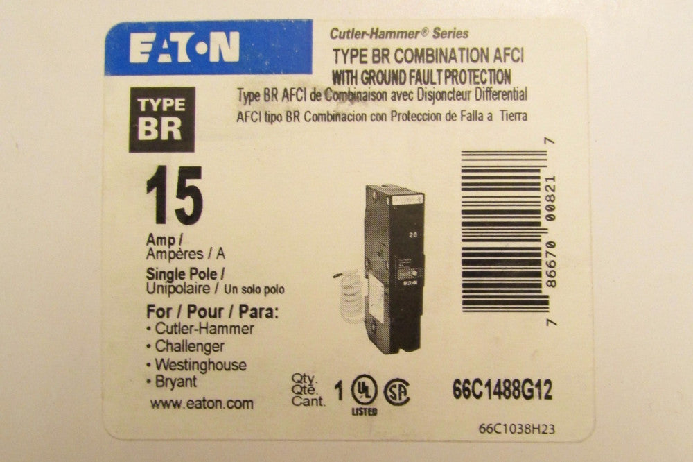 EATON CUTLER HAMMER Type BR Dual Purpose AFCI Ground Fault Breaker 66C1488G12