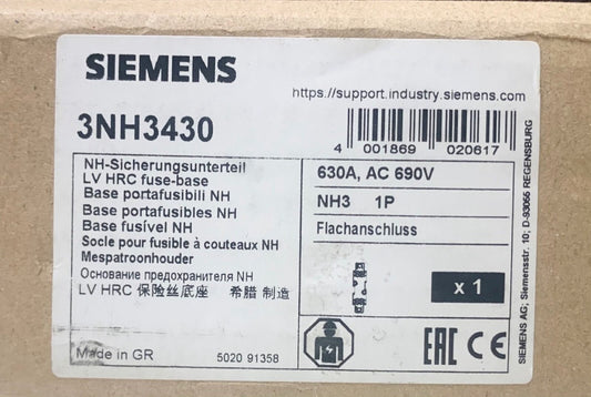 SIEMENS 3NH3430 HRC II MISC 500 AMP 600 VAC Fuse Holder NH3 630A 3NH3