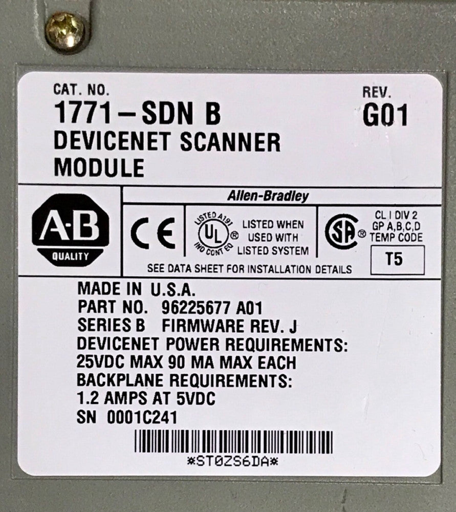 ALLEN BRADLEY 1771 SDN Series B DeviceNet Scanner Module 1771-SDN/B
