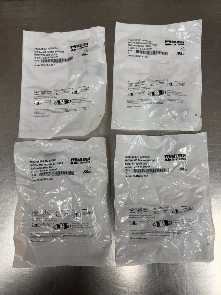 Lot of 4 - MURR 7000-08391-0000000 Mosa M8 Female Stright Field Wireable New