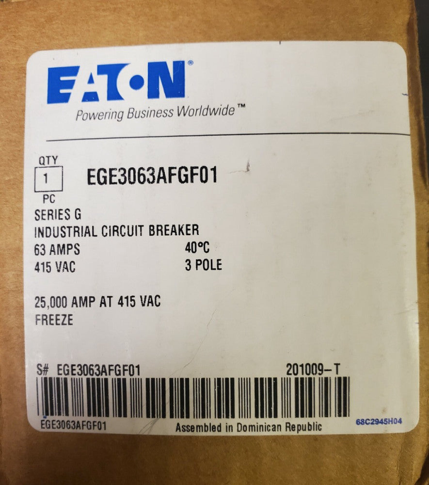 EATON EGE3063AFGF01 50-63AMP E125E Circuit Breaker EGE3063AFG Freeze Tested