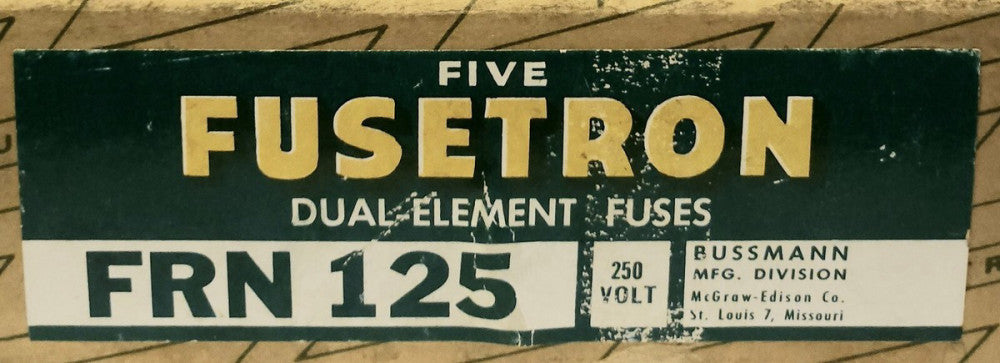 BOX OF 5 BUSSMAN FUSETRON FRN 125 DUAL Element 125 AMP 250 Volt Fuse 250 VAC