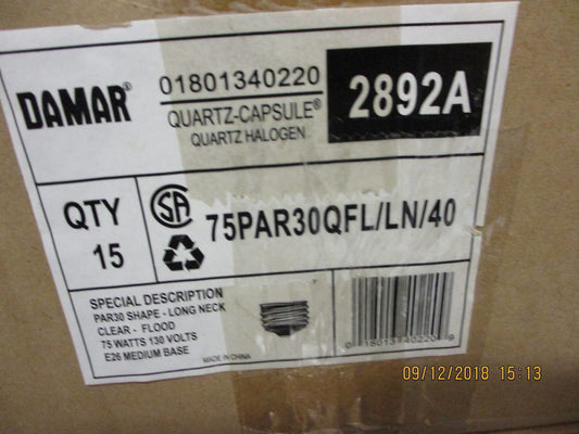 New, 02892A, Damar Lighting 75W PAR 30 LAMP- LOT OF 10