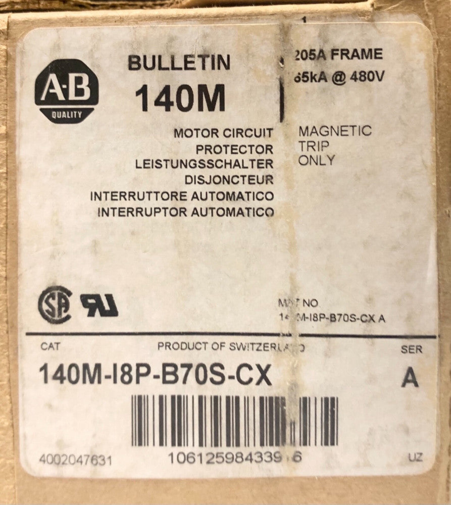 ALLEN BRADLEY 140M I8P B70S CX 7 AMP Type 140M-I8 HMCP Motor Circuit HMPCP007C0C