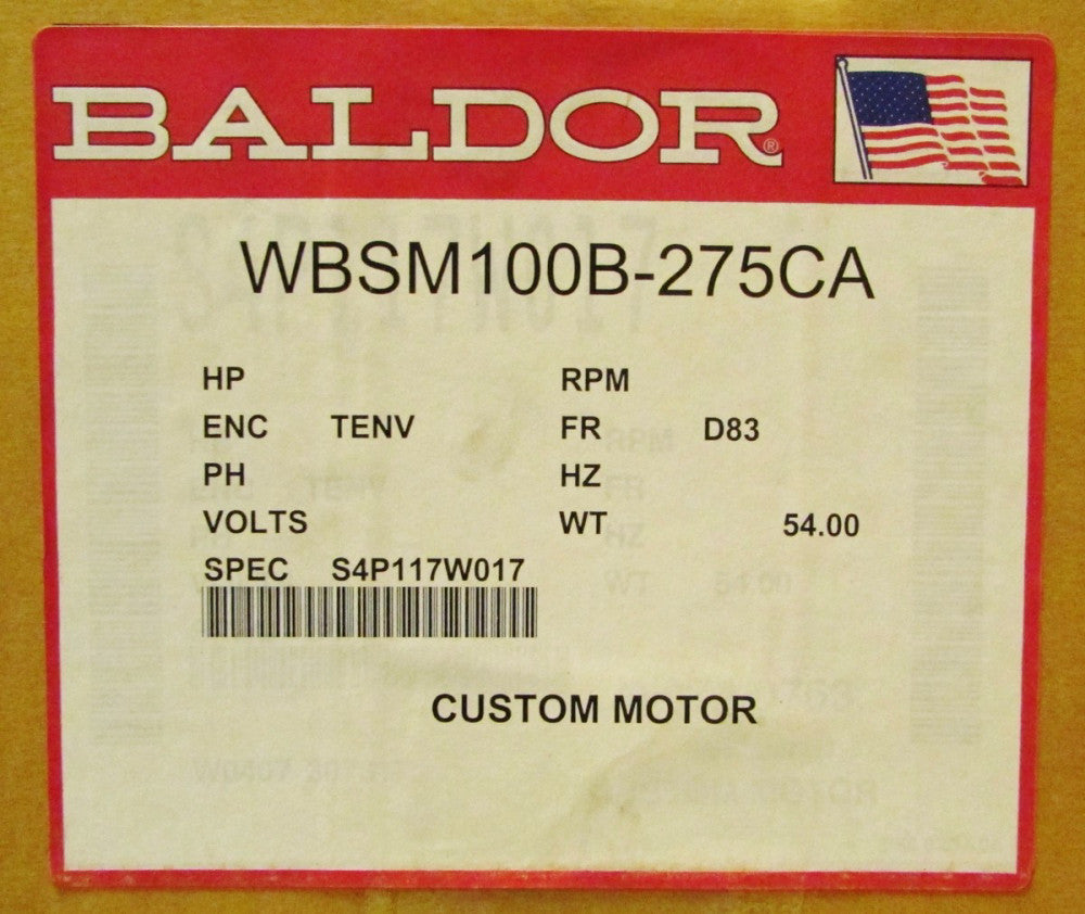 BALDOR AC Servo Motor 4000 RPM 300V WBSM100B 275CA