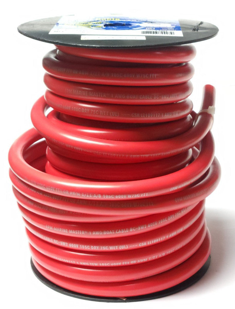 MARPAC EPM MARINE MASTER 7-4427 50' RED MARINE STARTER BATTERY CABLE 1 AWG 50 FT