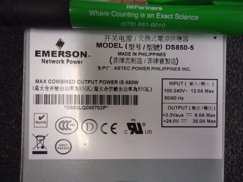Emerson DS850-5 Rack Mount Power Supplies 24V output 850W 1U x 2U x 11"
