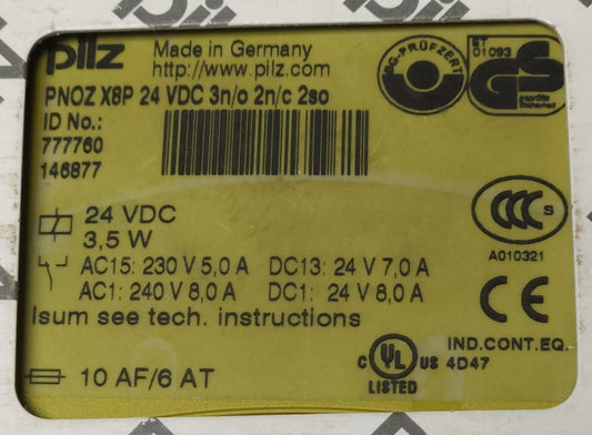 PILZ PNOZ X8P 24 VDC 3 NO 2 NC 2 SO Safety Relay Module PNOZ-X8P