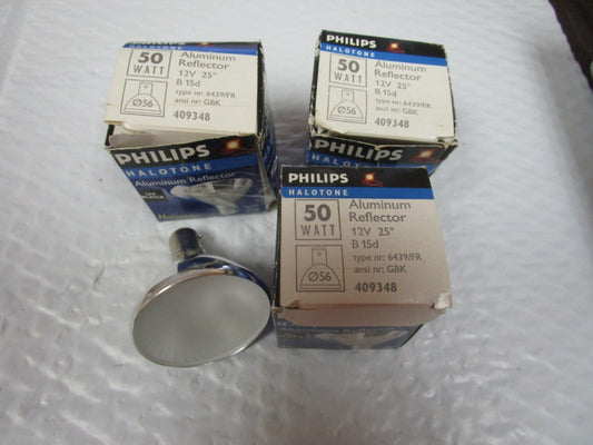 NEW LOT OF 3 PHILIPS HALOGEN ALUMINUM REFLECTOR 6439 FR 25° 50W WATT 12V VOLT