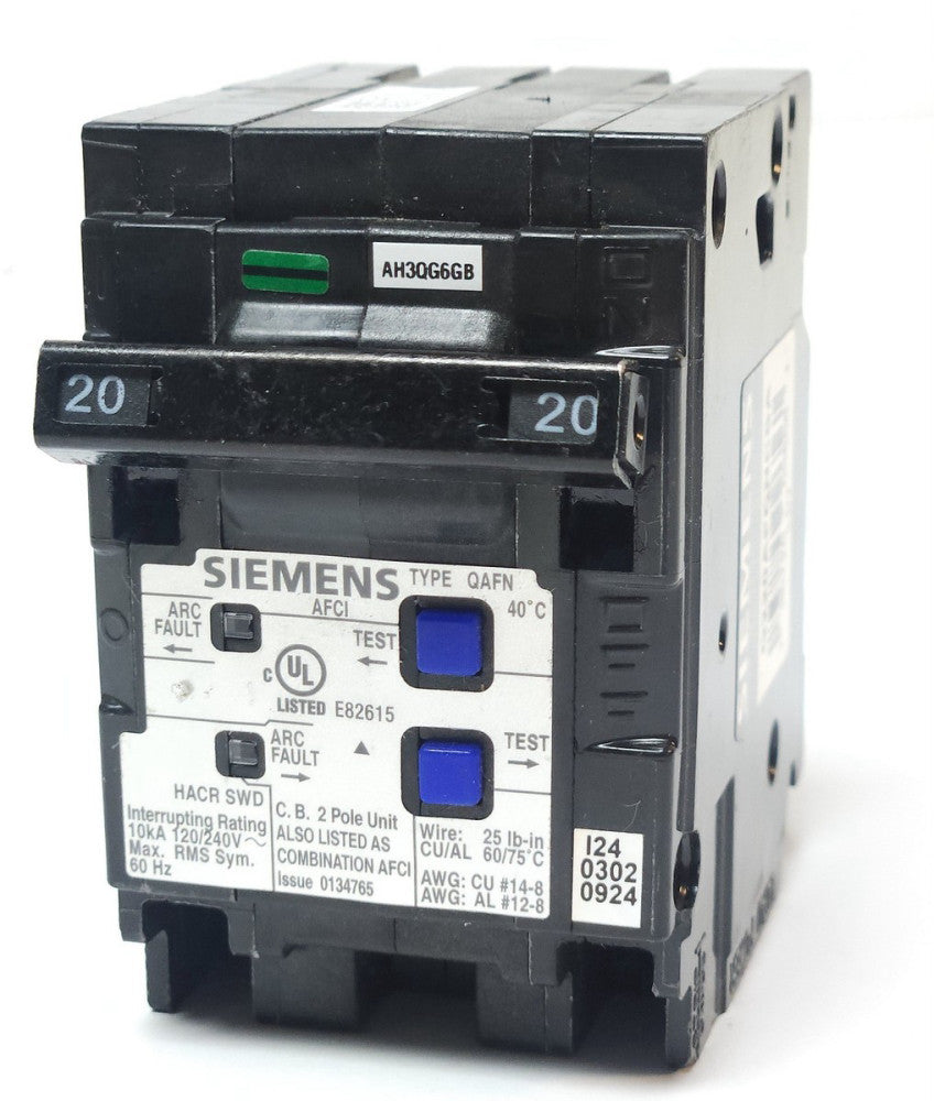 SIEMENS Q270 AFCI CSA 2 Pole 20 AMP Type QAFN AFCI ARC Fault Circuit Breaker