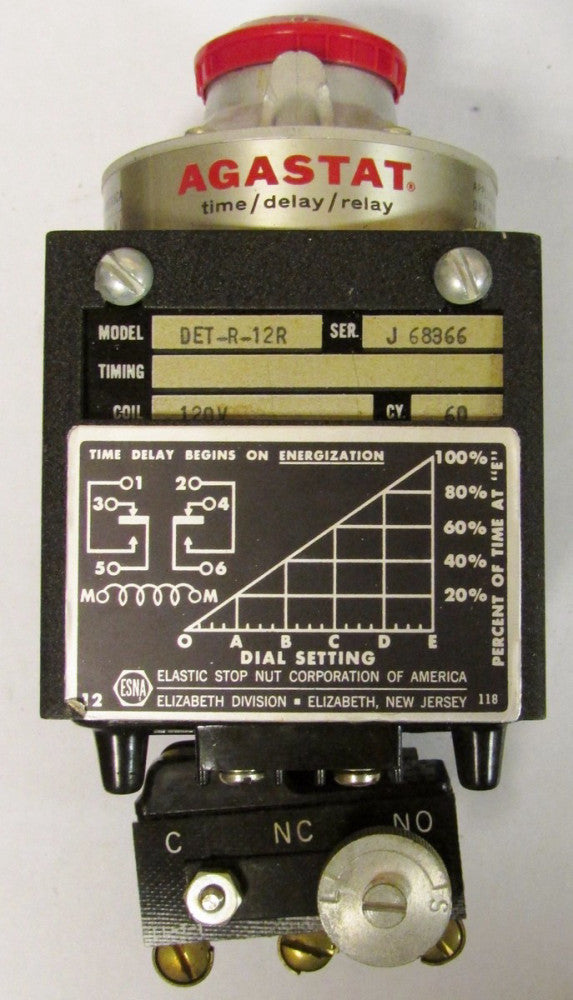 AGASTAT DET R 12R J 68366 120V Time Delay Relay DET-R-12R