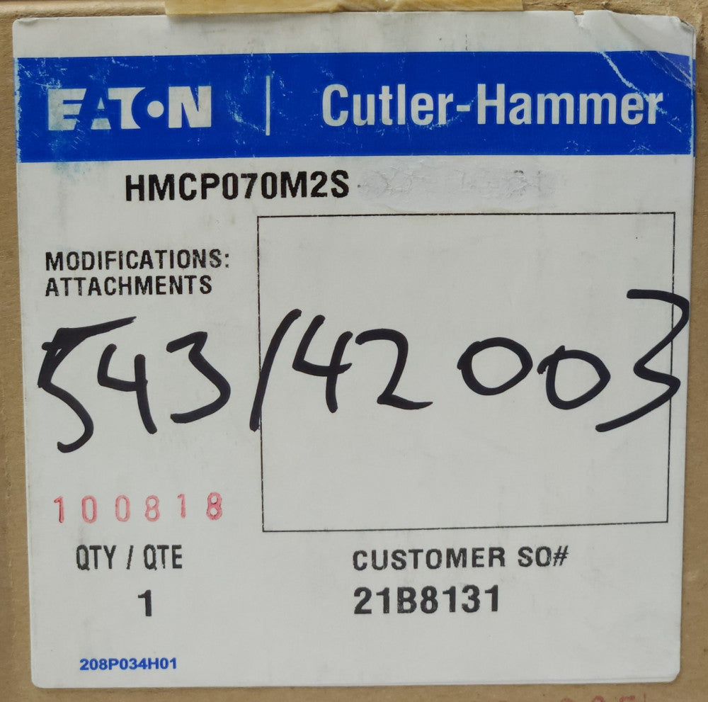 EATON CUTLER HAMMER HMCP070M2S 70 AMP Type HMCP Visa View Safety Motor Circuit