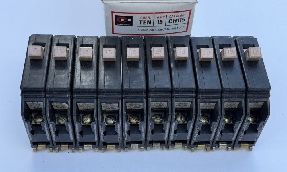 Pack of 10 - Cutler Hammer CH115 Type CH 1 Pole 15 Amp 120V Metal Foot Breaker