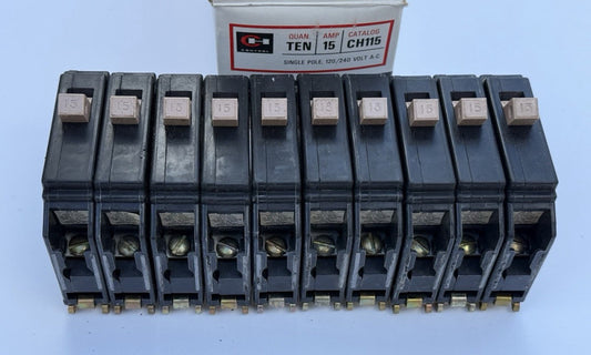 Pack of 10 - Cutler Hammer CH115 Type CH 1 Pole 15 Amp 120V Metal Foot Breaker
