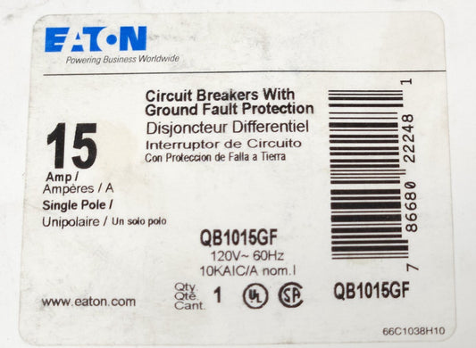 EATON CUTLER HAMMER QB1015GF Single Pole 15 AMP Type QB GFCB HAGF Ground Fault