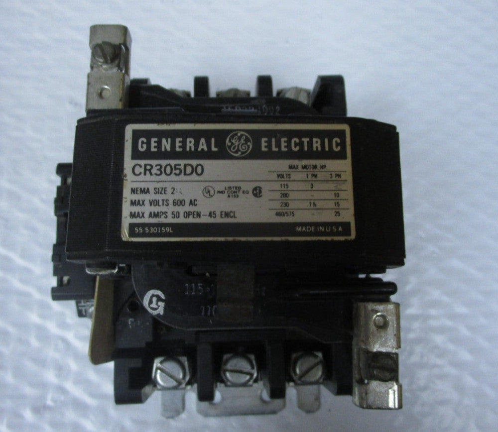 GE GENERAL ELECTRIC CONTACTOR CR305D0 SIZE 2 115-120V COIL 600Vac