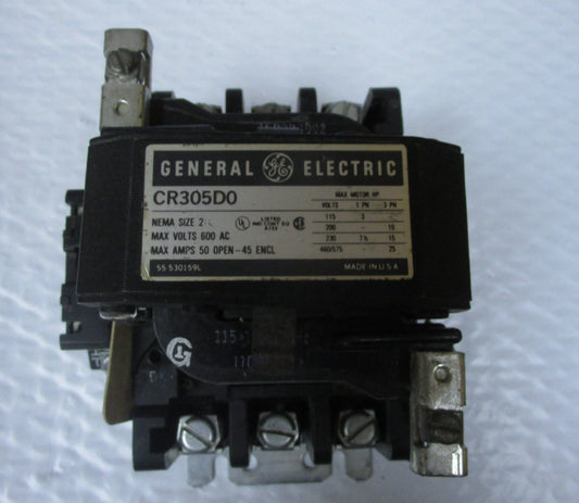 GE GENERAL ELECTRIC CONTACTOR CR305D0 SIZE 2 115-120V COIL 600Vac