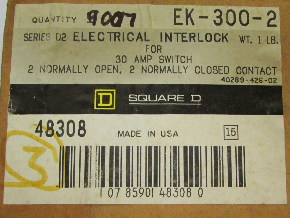 SQUARE D EK-300-2 30 Amp 2 N.O. 2 N.C. Electrical Interlock EK 300 2