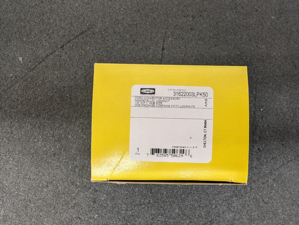 New, Hubbell, 31622003LPK50, NON-METAL LOCKNUT 1/2' NPT HUB SIZE, Lot of 50
