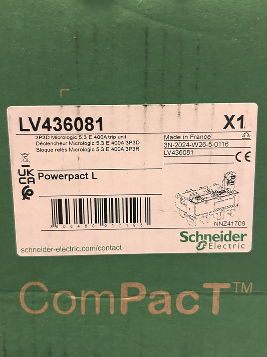 SCHNEIDER ELECTRIC LV436081 400 AMP POWERPACT L 3P3D Micrologic 5.3E Electronic