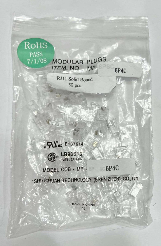 SHIH CHUAN TECHNOLOGY COB MP 6P4C RJ11 Solid Round Modular Plugs