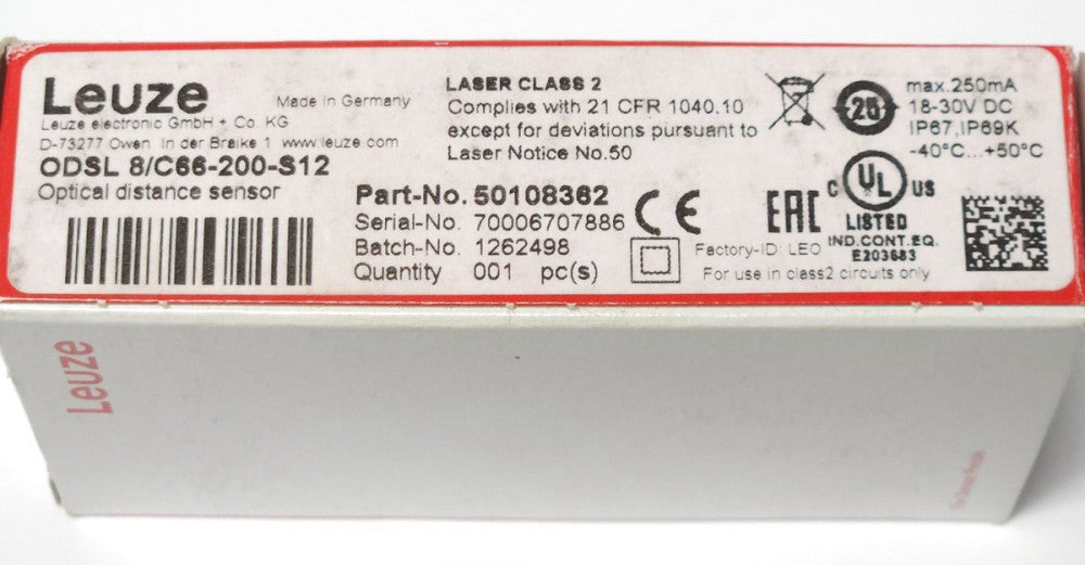 LEUZE ELECTRONIC  ODSL 8/C66-200-S12 OPTICAL Distance Proximity Sensor ODSL 8 C6