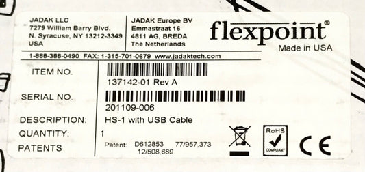 FLEXPOINT JADAK HS-1 W/ USB Cable 137142 01 BAR Code Reader Scanner