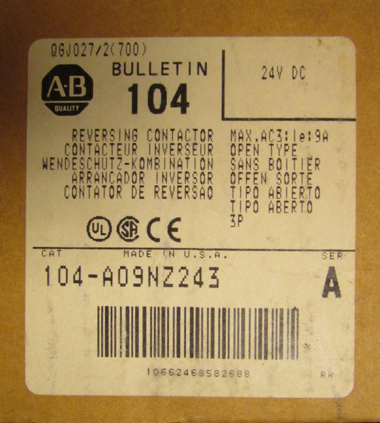 ALLEN BRADLEY Reversing Contactor  24VDC 104 A09NZ243