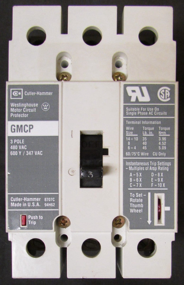CUTLER HAMMER GMCP003A0C GMCP Motor Circuit Protector 3 Amp 
