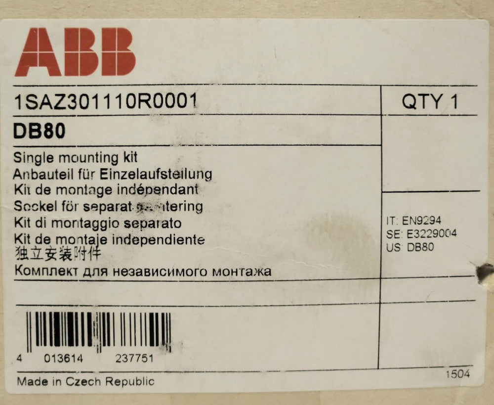 ABB DB80 AB80 Thermal Overload Relay Single DIN RAIL Mounting Kit 1SAZ301110R000