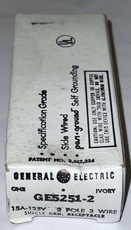 GENERAL ELECTRIC GE GE5251 2 Single Ground Receptacle Ivory 2 Pole 3 Wire